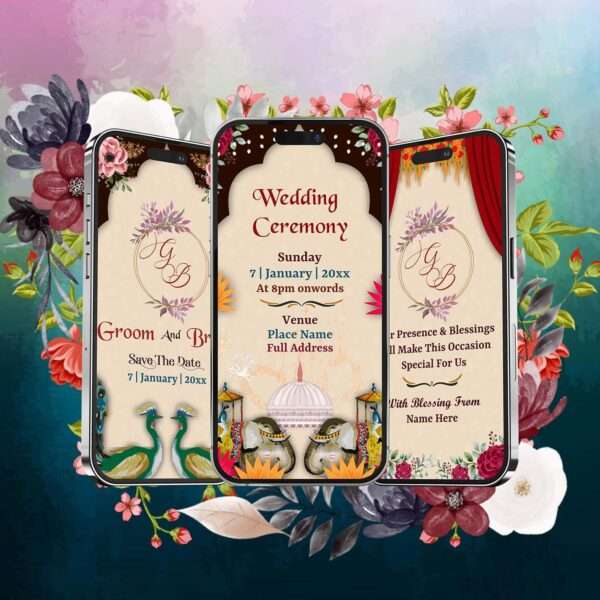 Royal Elephant Theme Indian Wedding Invitation Video card