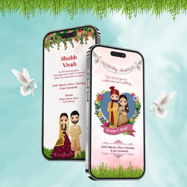 Pigeon theme indian wedding caricature invitation video | AMI-01 1 Pigeon theme indian wedding caricature invitation video