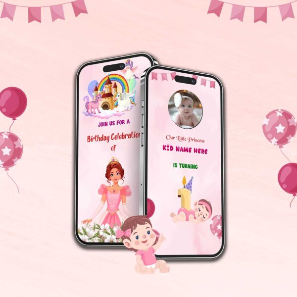Unicorn Baby Girl Birthday Invitation