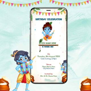krishna theme birthday invitation card