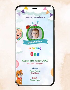 cocomelon first birthday digital invitation