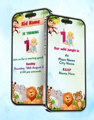 jungle theme 1st birthday invitation card