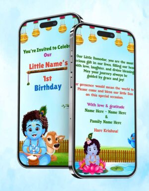 krishna theme first birthday invitation