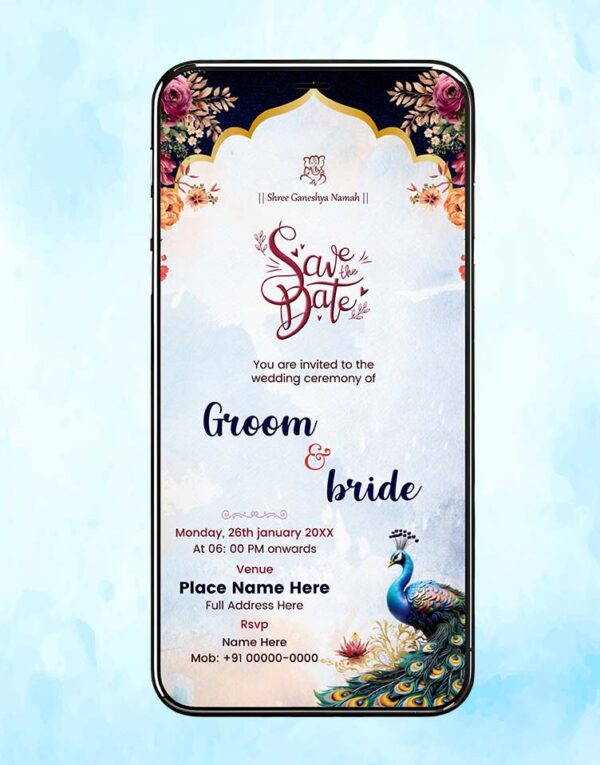 Peacock Theme Save The Date Invitation Card