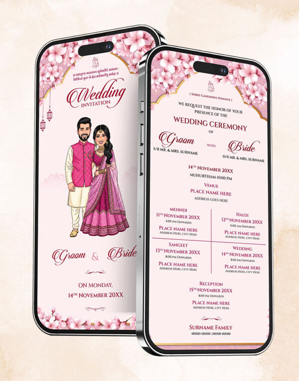 Pink Floral Wedding Invitation Digital