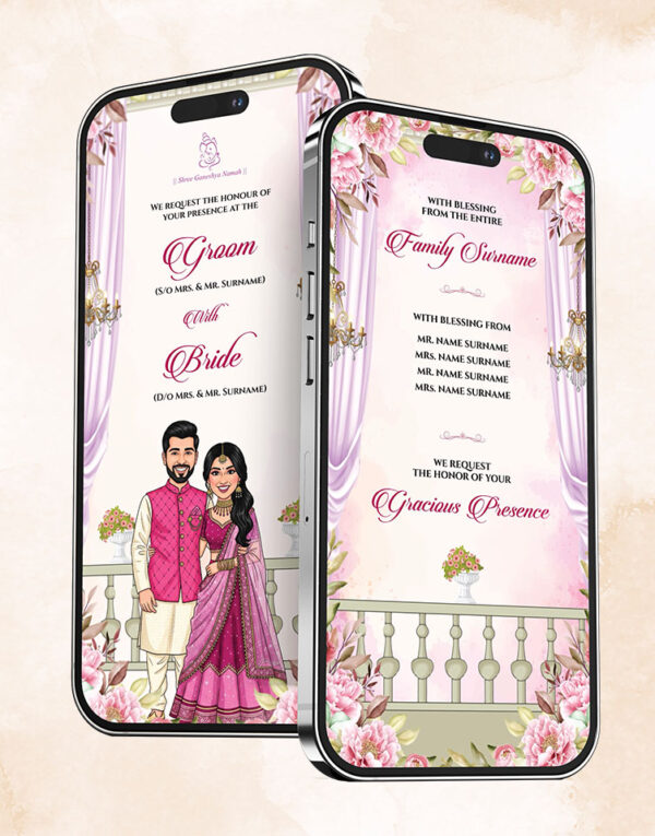 Pink floral digital wedding invitation card