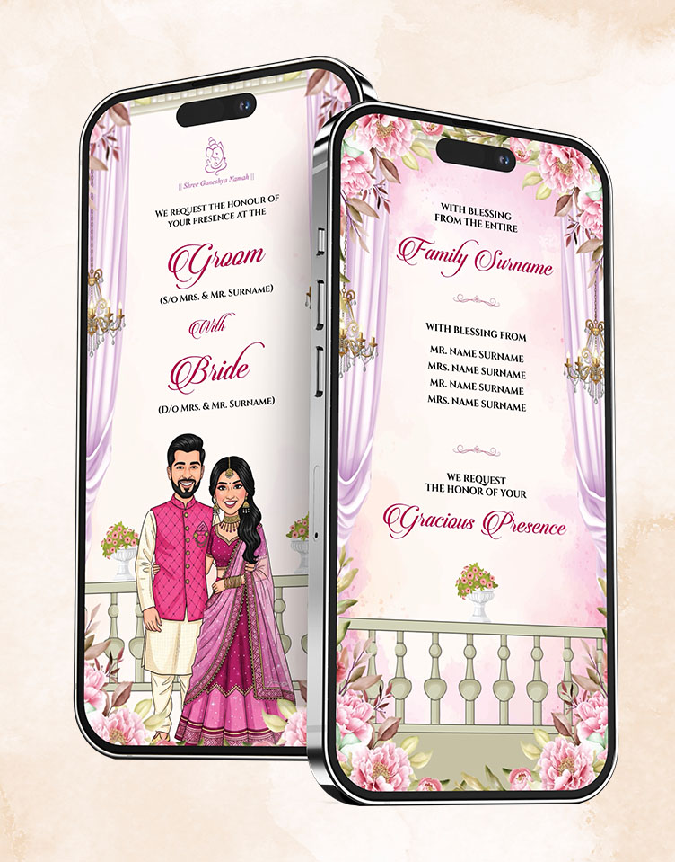 Pink floral digital wedding invitation card