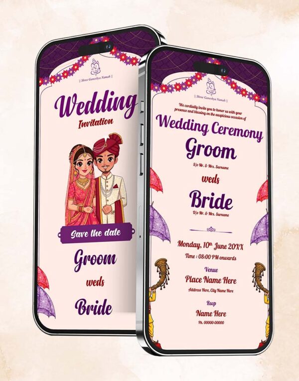 modern purple theme wedding e card