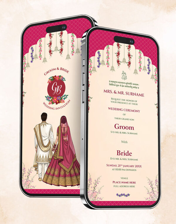 Maroon Theme Indian Wedding Invitation Digital Card