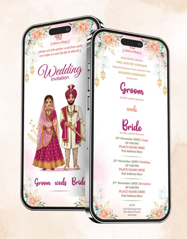 Sikh Wedding Card With Jaago Ceremony