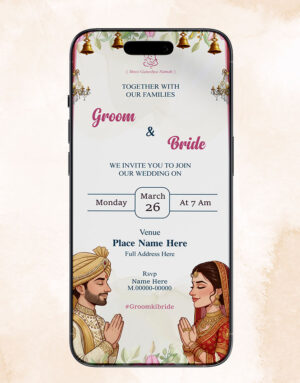 Pink Floral Hindu Wedding Invitation