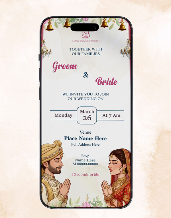 Pink Floral Hindu Wedding Invitation