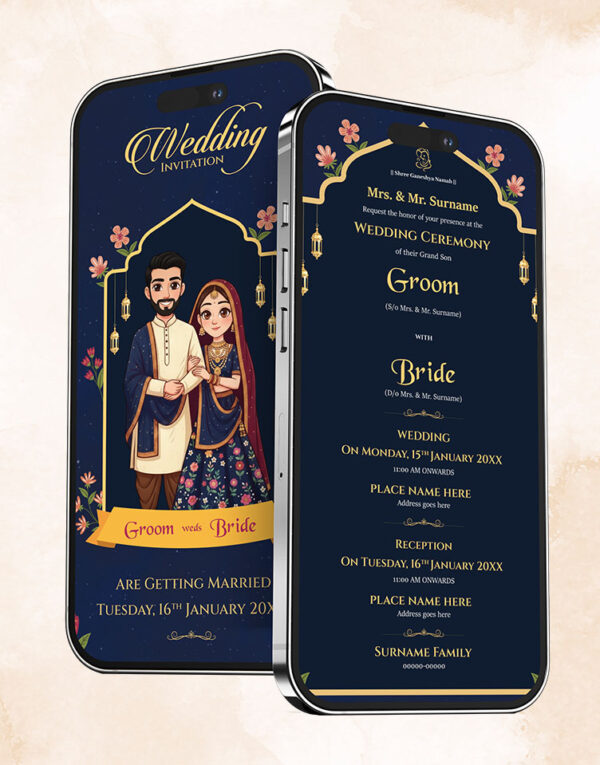 Royal Blue Digital Wedding Invitation Card