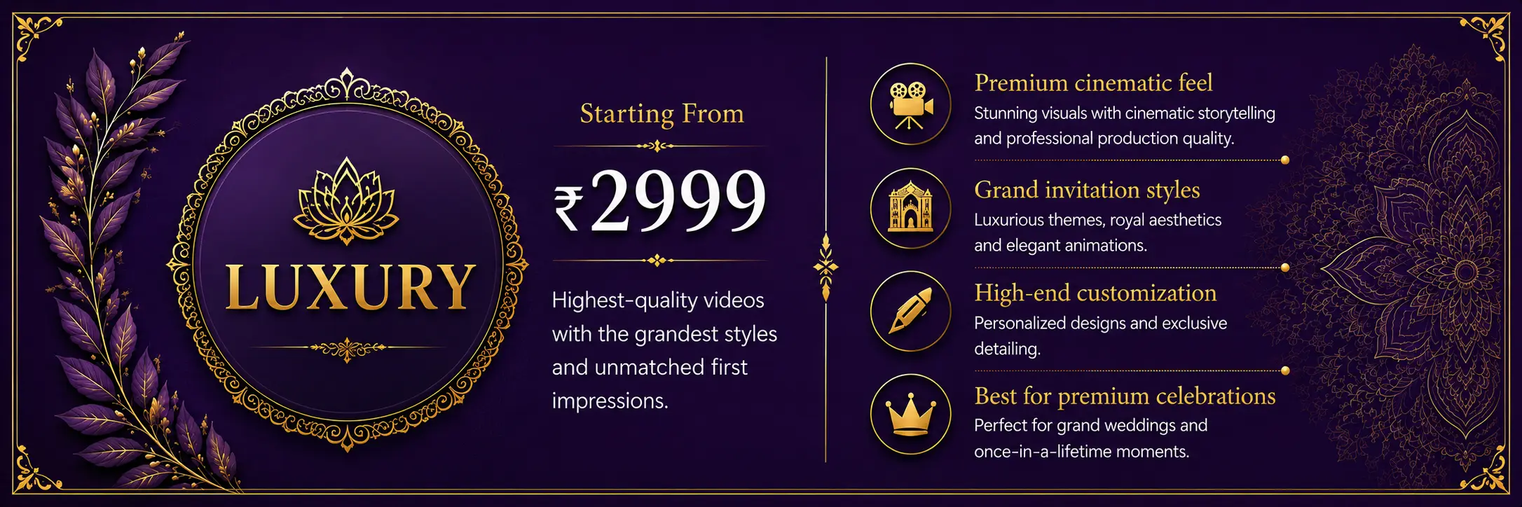Luxury customized wedding invitation video with personalized names dates venue and event details